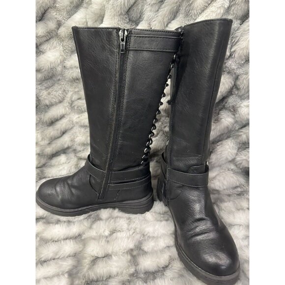 BOC Born Concept Roxy Black Vegan Faux Leather Tall Lace Buckle Combat Boots 1 - Picture 2 of 9